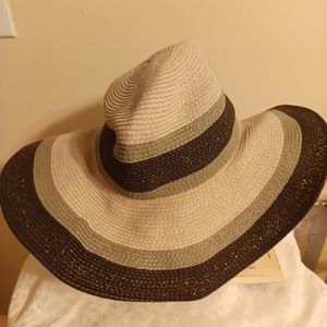 D&Y large brim floppy sunhat green brown cream 100%paper women's hat